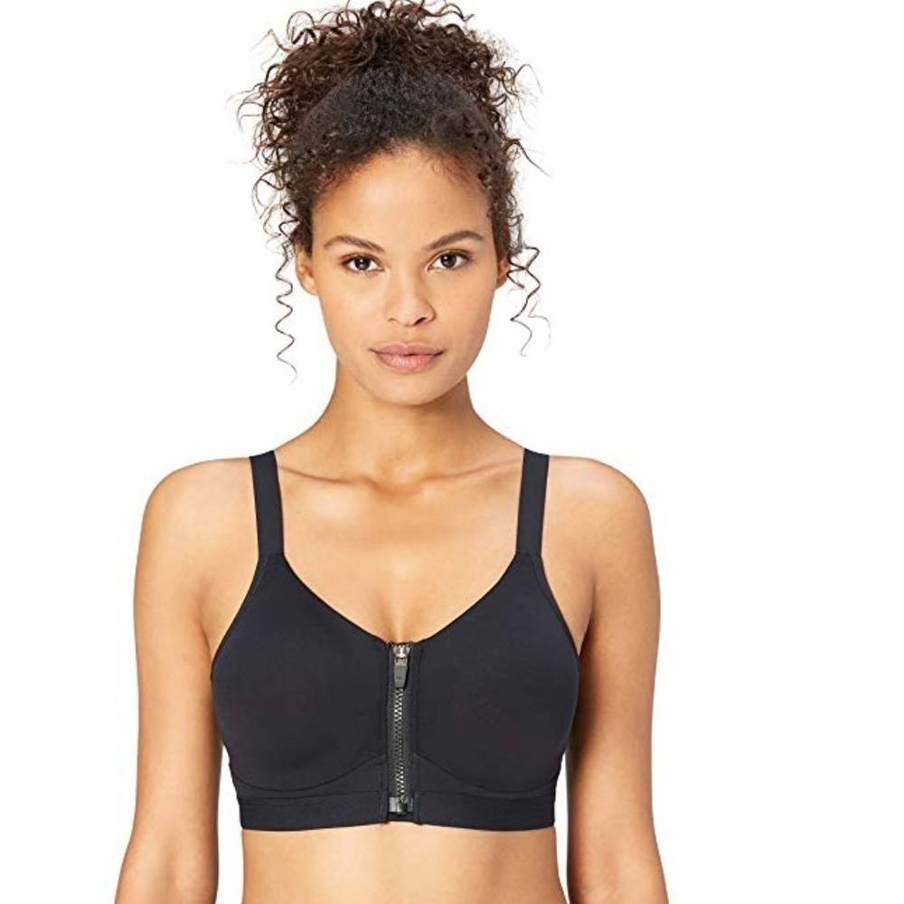 NWT CORE 10 Black Scoop Back Front-Zip Athletic Workout Sports Bra 34B & 36A